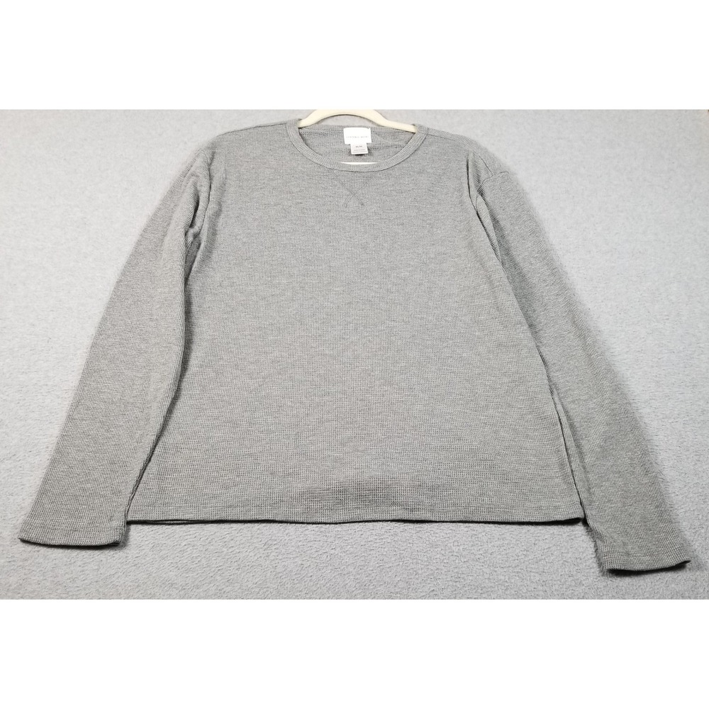 Geoffrey Beene Thermal Shirt Men Medium Gray Waffle Knit Long Sleeve See Through